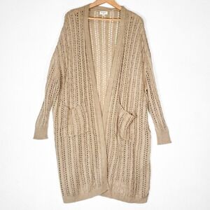 World Market Tan Beige Open Knit Pointelle Duster Cardigan‎ One Size Grandmacore